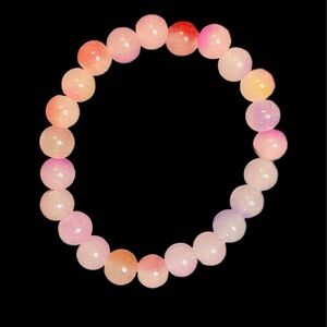 Beaded Bracelet Glass Bead Bracelet Women Pink White Handmade Accessory 8mm
